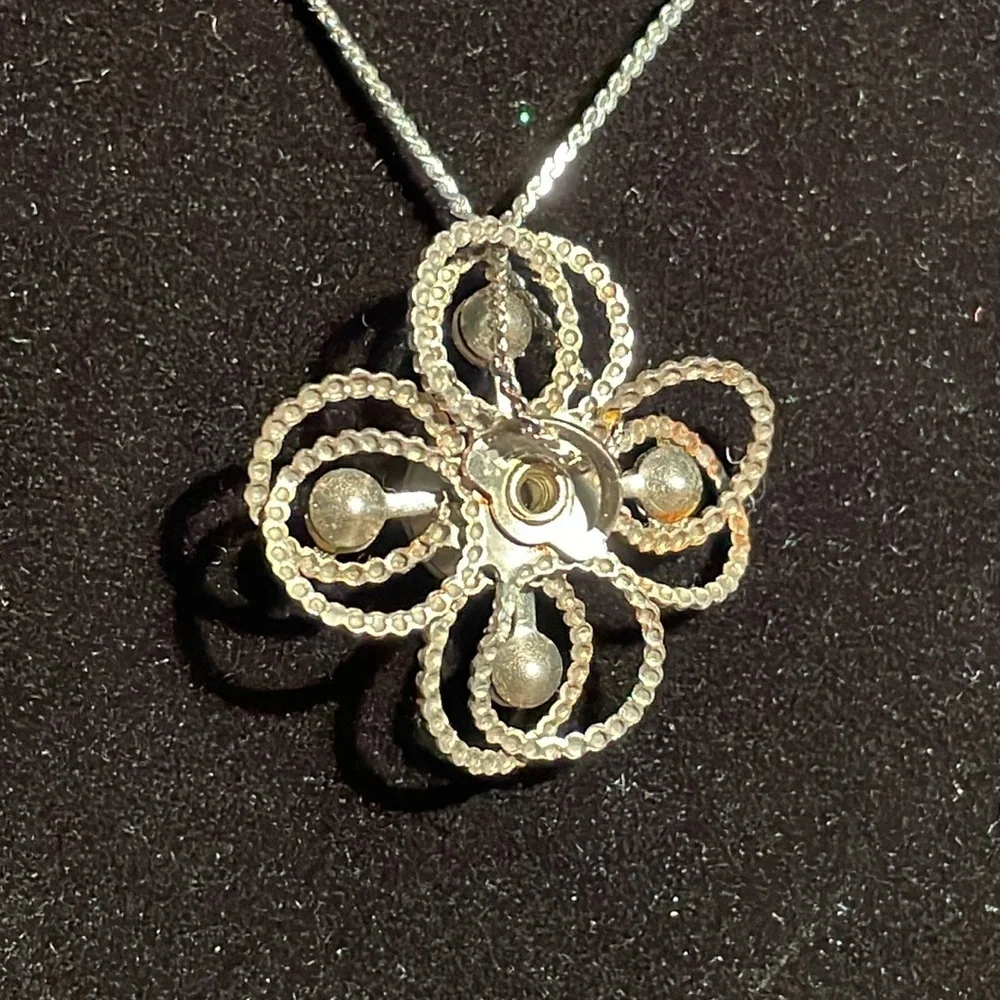 Vintage Repurposed Floral Crystal Pendant Necklace, Aurora Borealis